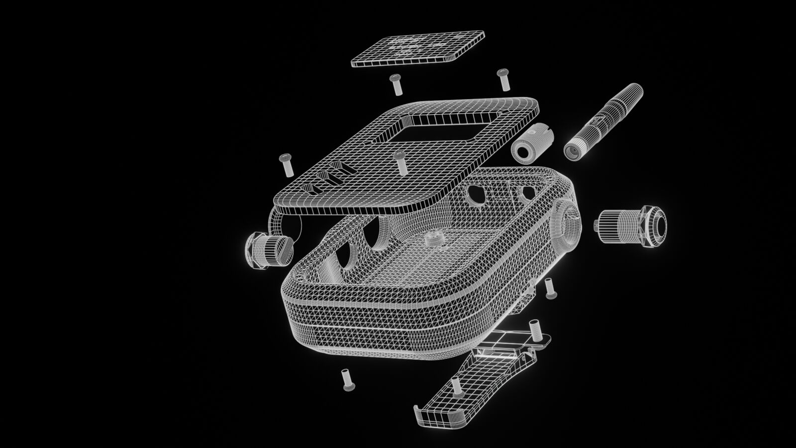 Engineering wireframe showing every part of the TACCOM v2